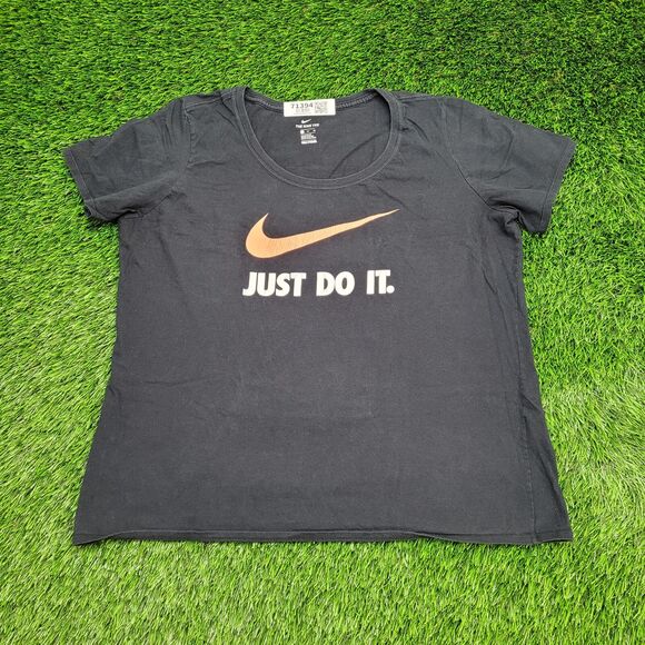 NIKE Center-Check Shirt Womens XL 22x24 Black Just-Do-it - Picture 1 of 13